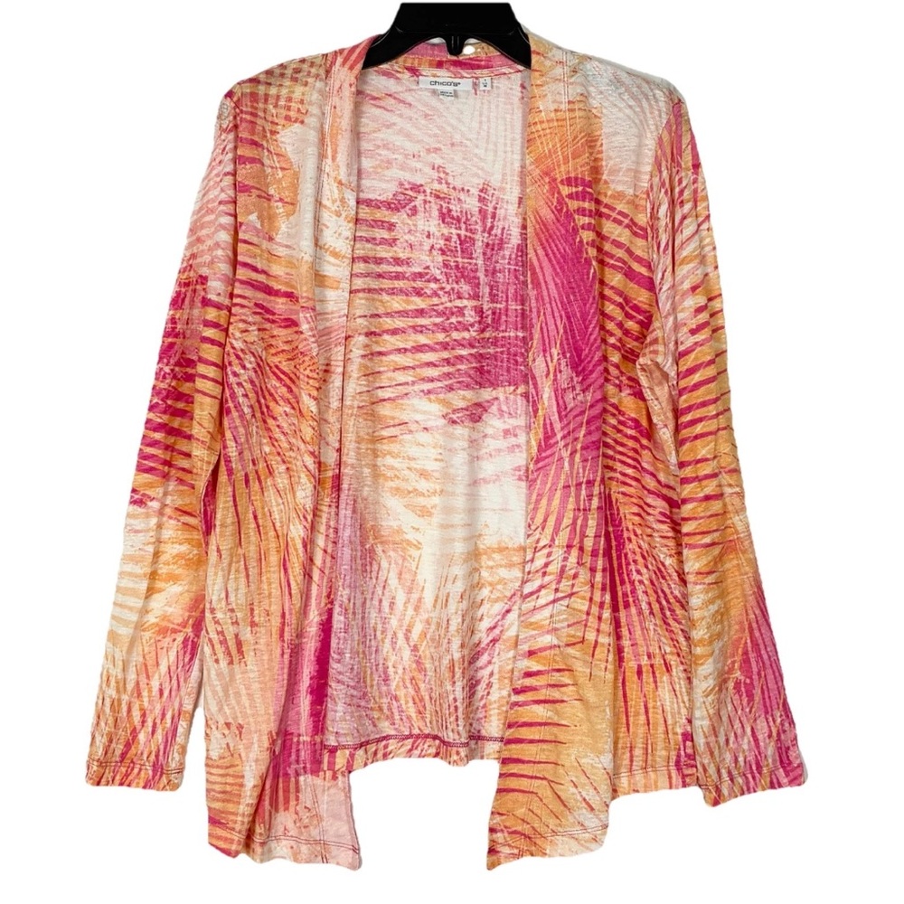 Nwot Chicos Cardigan M Linen Palm Leaf Multicolor